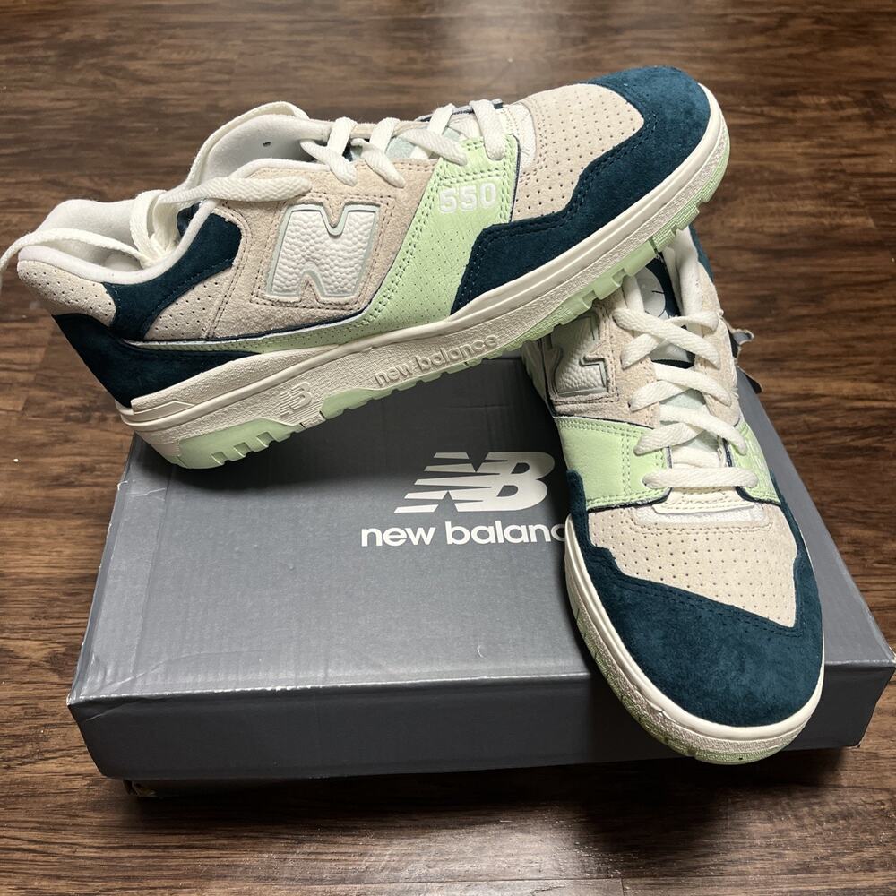 New Balance 550 BB550FLV Shoes Men's Suede Low Top Sneakers Green Grey Size 10
